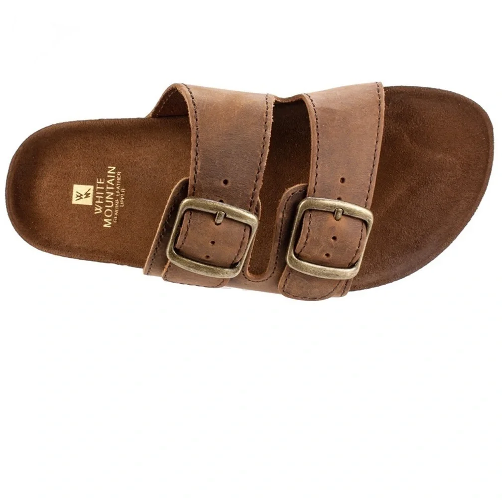 NEW White Mountain Helga Brown Double Strap Leather Slide Sandals - Picture 8 of 12